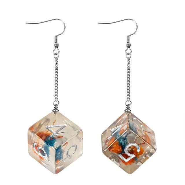 Red/Blue Dice Earrings: D6 Dice w/Colorful Inclusion Nerdy RPG Jewelry -