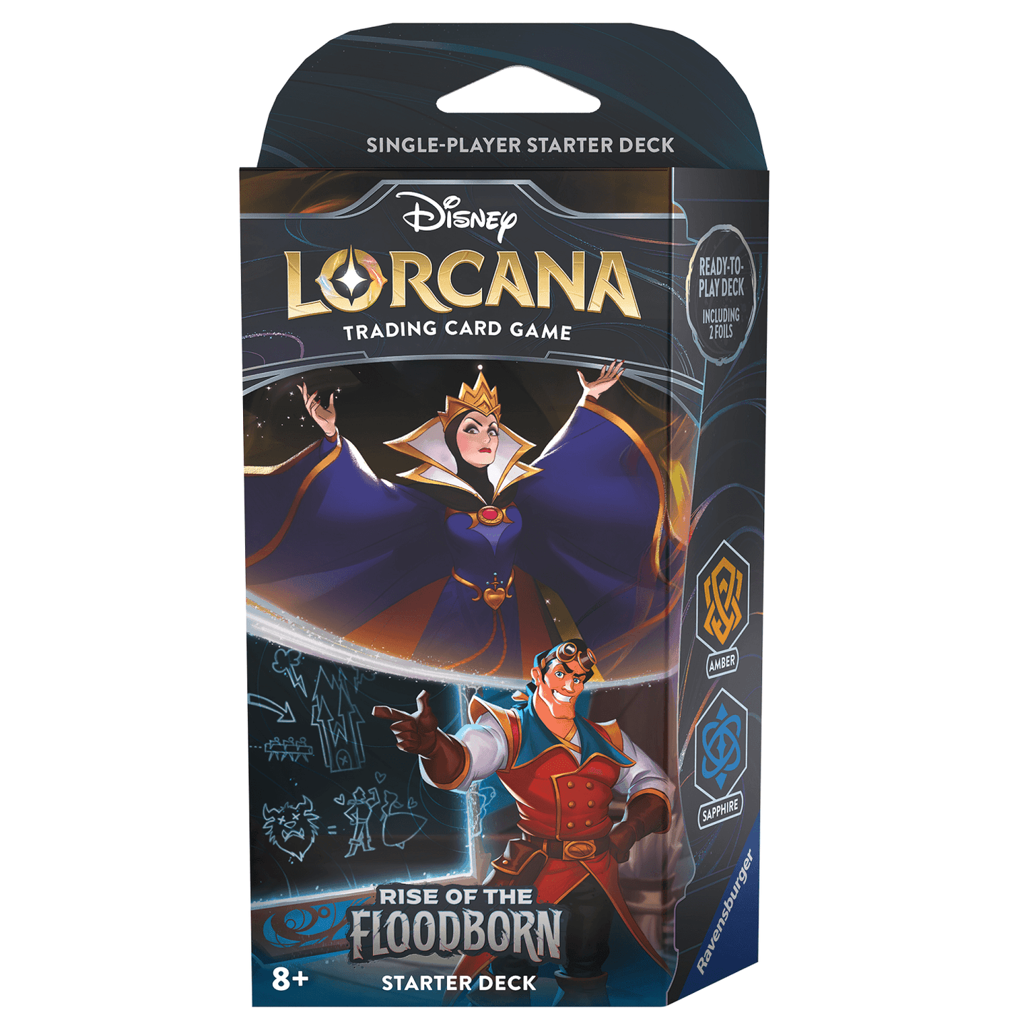 Disney Lorcana: Rise of the Floodborn Starter - Evil Queen and Gaston (Amber/Sapphire deck) -