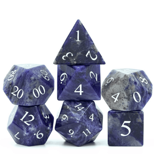Blue-Vein - Gemstone Engraved RPG Dice Set -