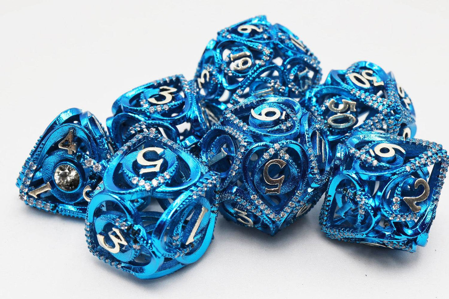 Hollow Hearts: Jeweled Blue - Metal RPG Dice Set -