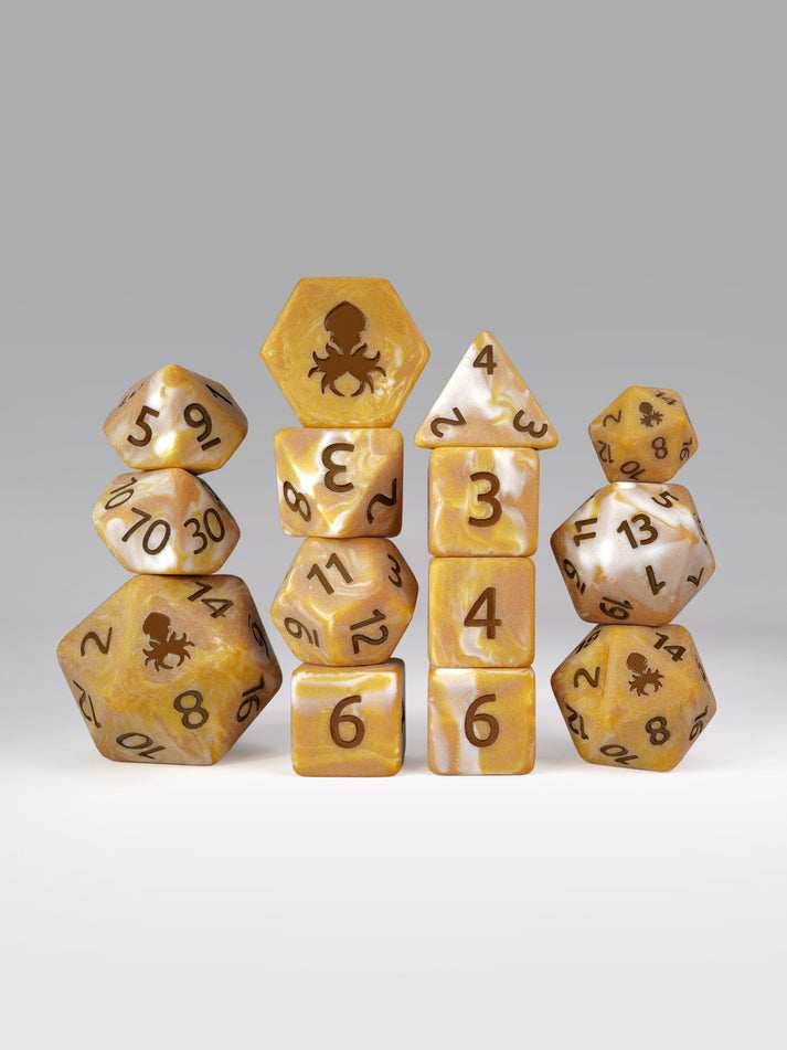 Kraken Dice Caramel Latte 14pc Matte Dice Set Inked in Brown -