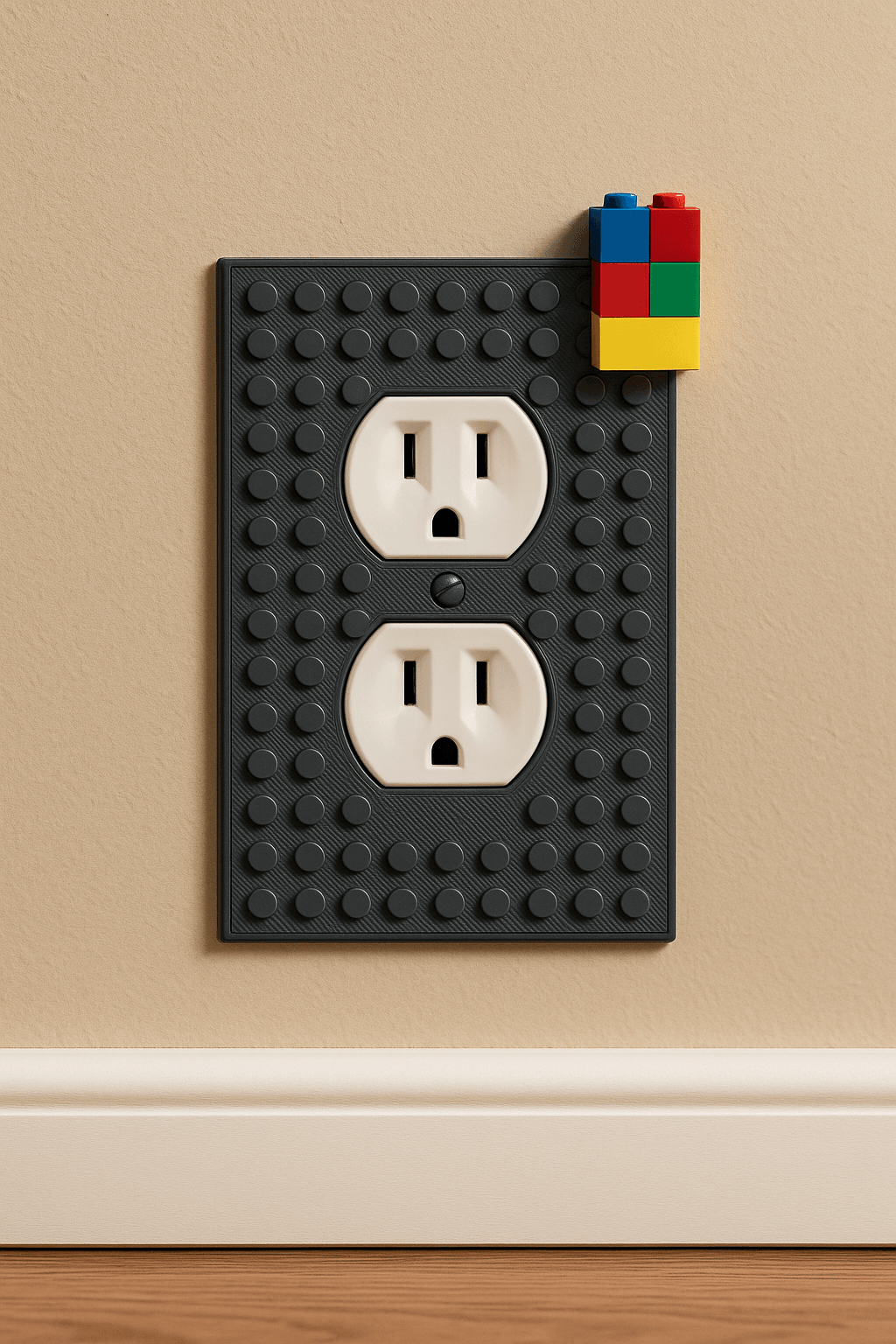 Black Build-On Duplex Outlet Cover Wall Plate for Kids’ Rooms -