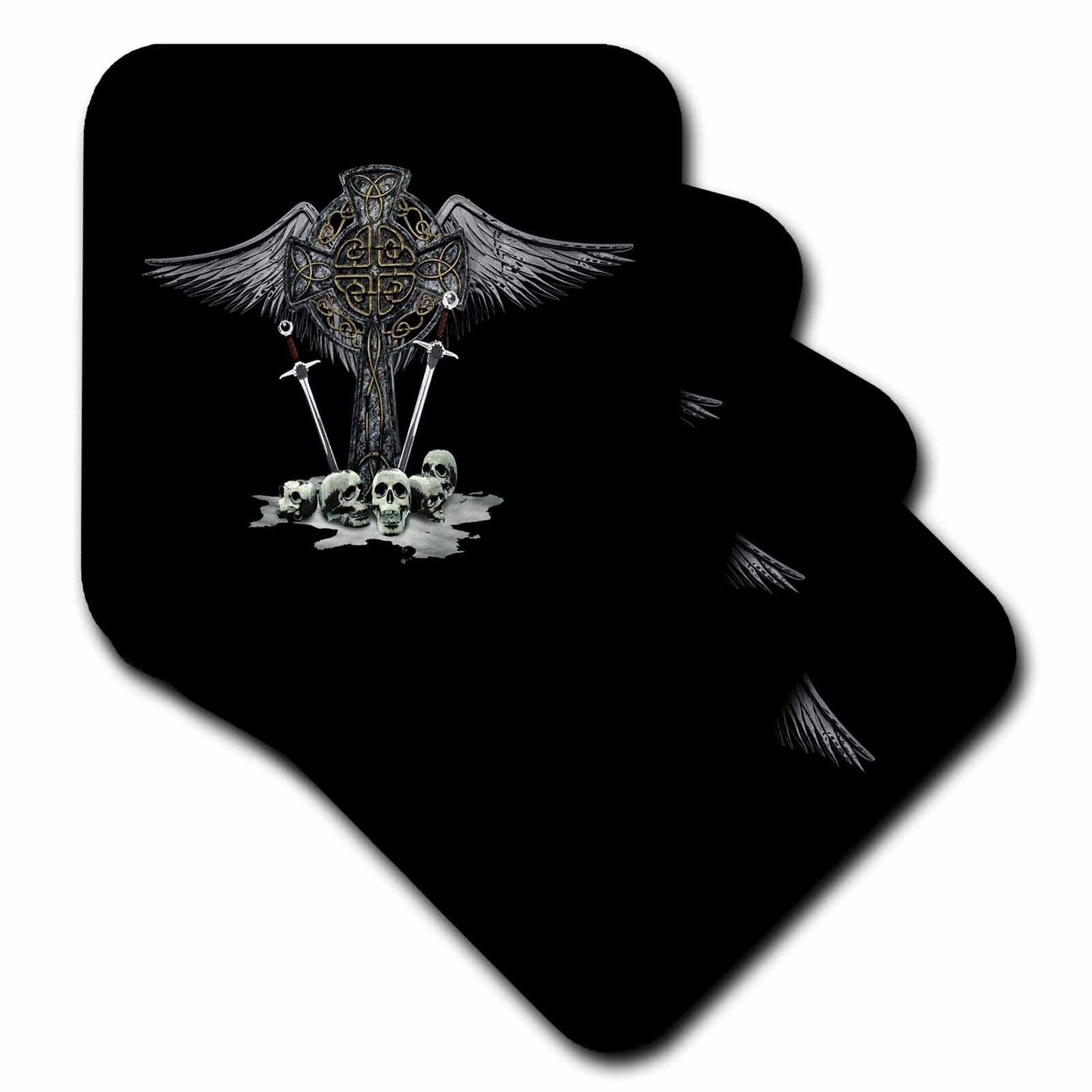 3dRose A Fantasy Style Celtic Cross with Swords and a Pile of Skulls. - Coasters (CST_358272)