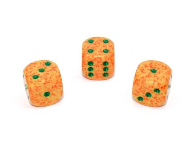 Lotus Speckled® 16mm w/pips Lotus™ d6 Yellow/Orange/Green | Sold per die -