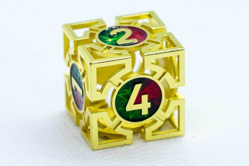 Gold w/Red-Green Deadly Arrow Dice | 7-Dice RPG Set High Visibility -