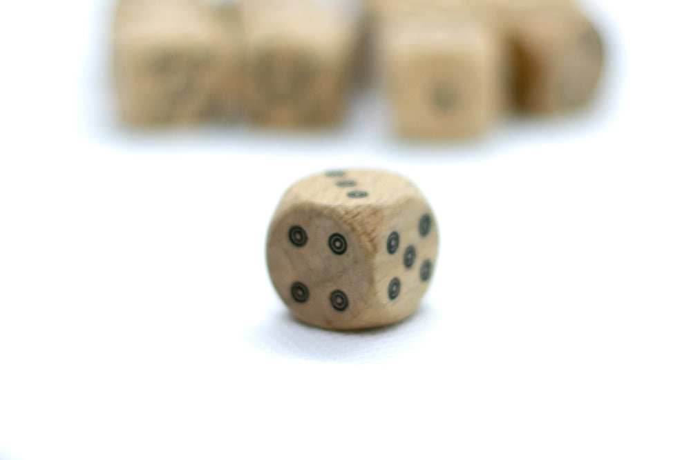 Birds-Eye Wooden 16mm d6 Dice w/ Black Dots Rounded Corners (sold per die) - Wood Dice -
