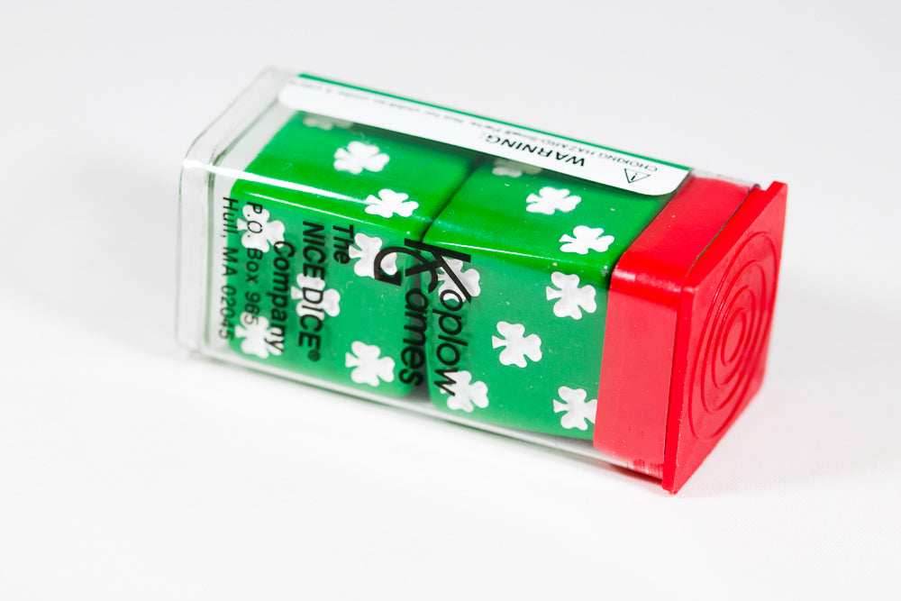 Lucky Green Dice with White Clovers Pair 25mm -