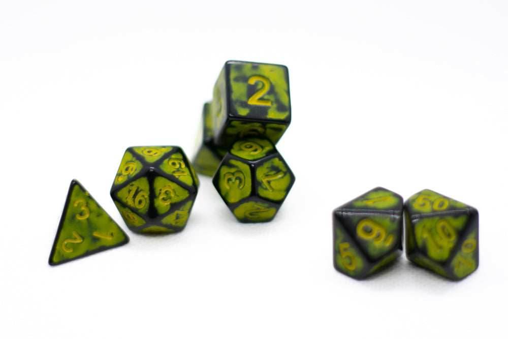 Sun Yellow Distressed Ancient 7-Dice Set Black w/Yellow Dnd Dice -