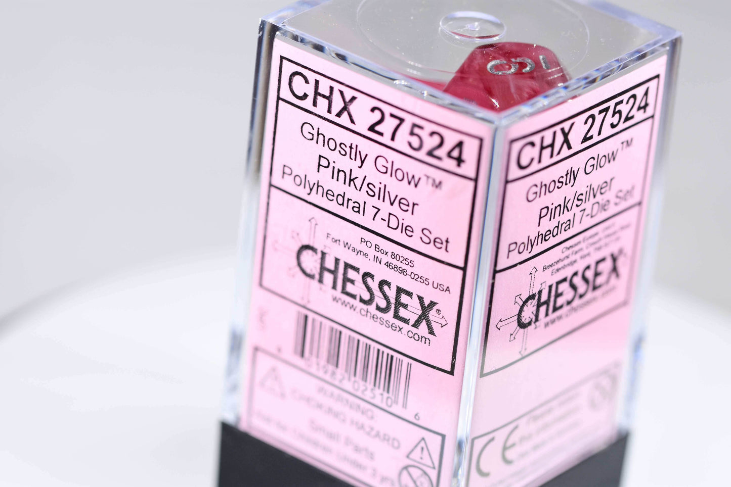 Ghostly Glow Pink/silver Polyhedral 7-Dice Set -