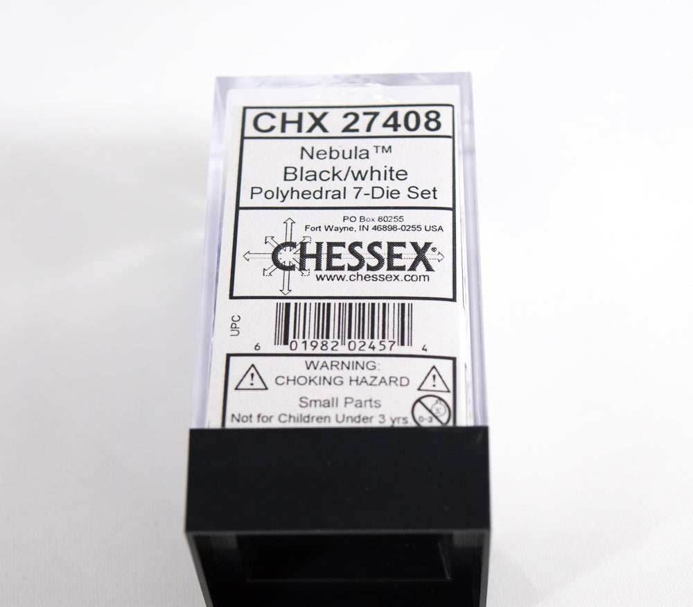 Chessex Polyhedral 7 Die Nebula Black w/ White Numbers Set Of 7 Dice CHX 27408 -