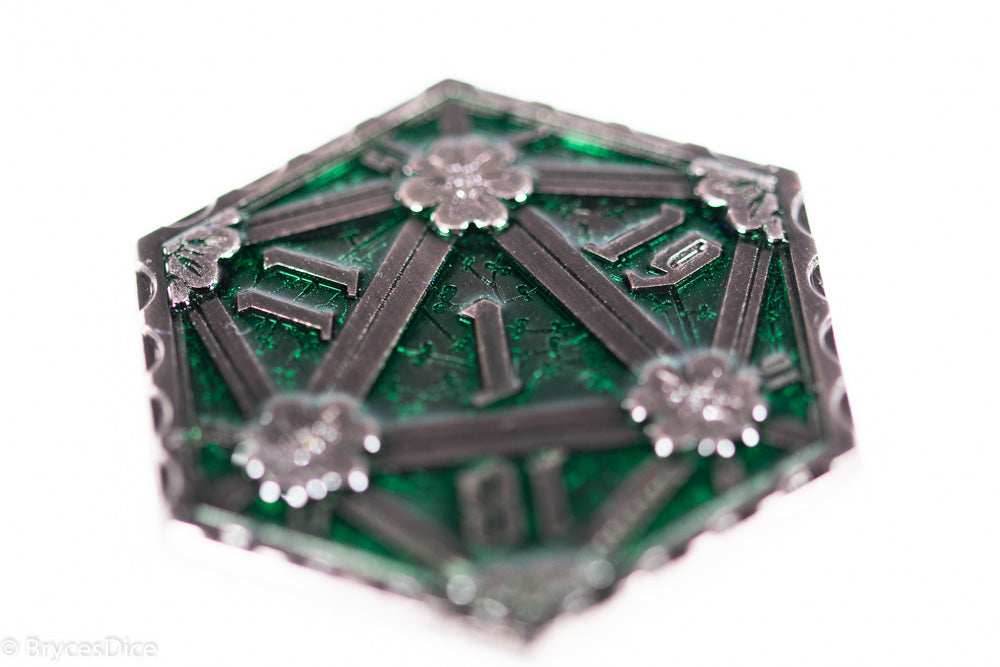 Silver Green Enamel Effect D20 Metal Coins d2 -