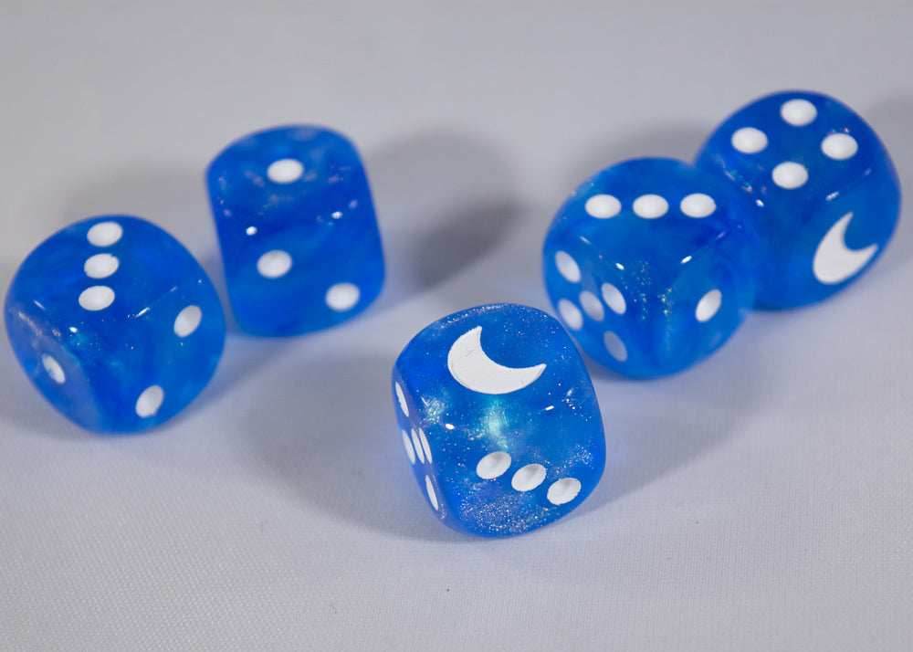 Custom Crescent Moon Sparkle Sky Blue Borealis Chessex Magic Rare by BrycesDice -