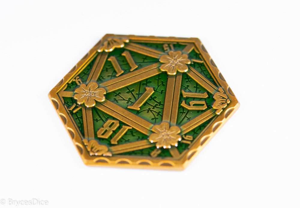 Gold Green Enamel Effect D20 Metal Coins d2 -