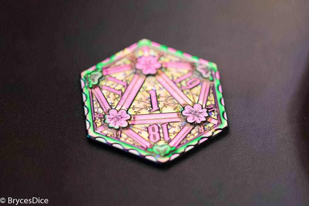 Rainbow d2 Coin Shaped like d20 w/ Purple Tint (V1) -