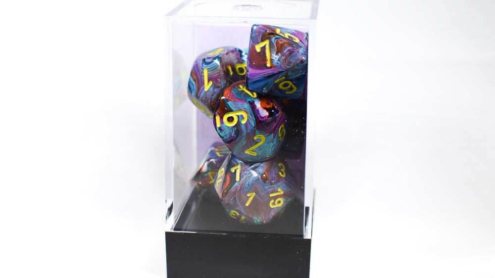 CHX 27450 Polyhedral 7-Die Festive Mosaic w/ Yellow Numbers -