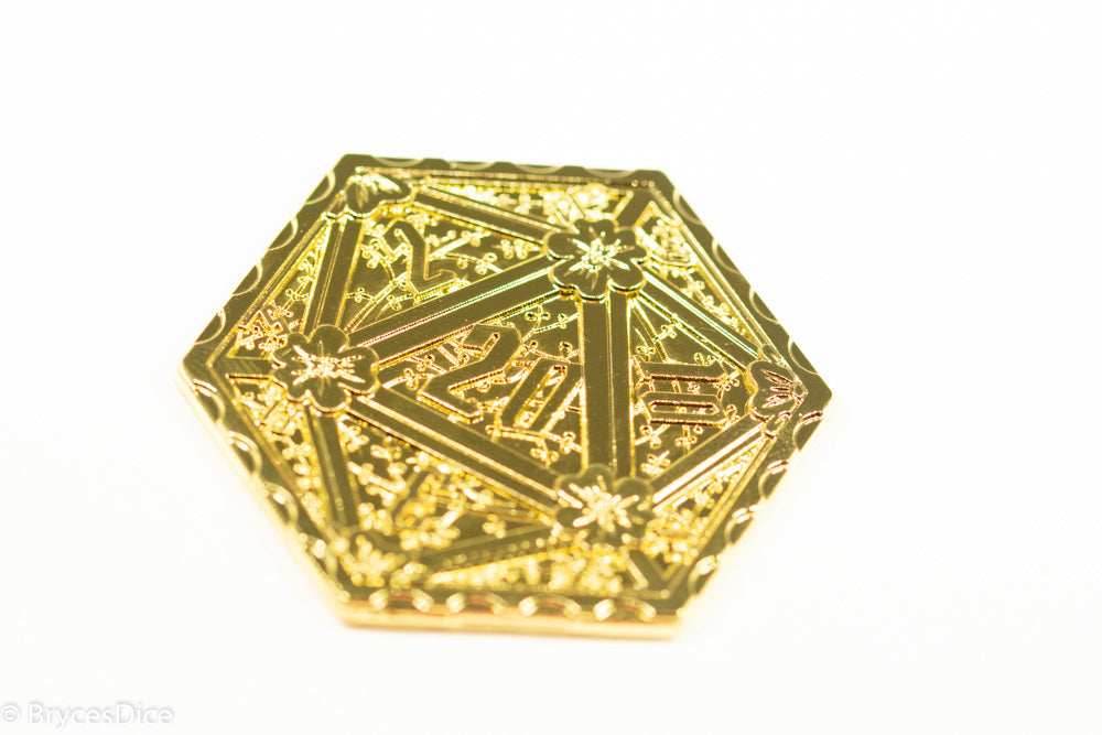 Gold d2 Coin Shaped like d20 Solid Gold Color -