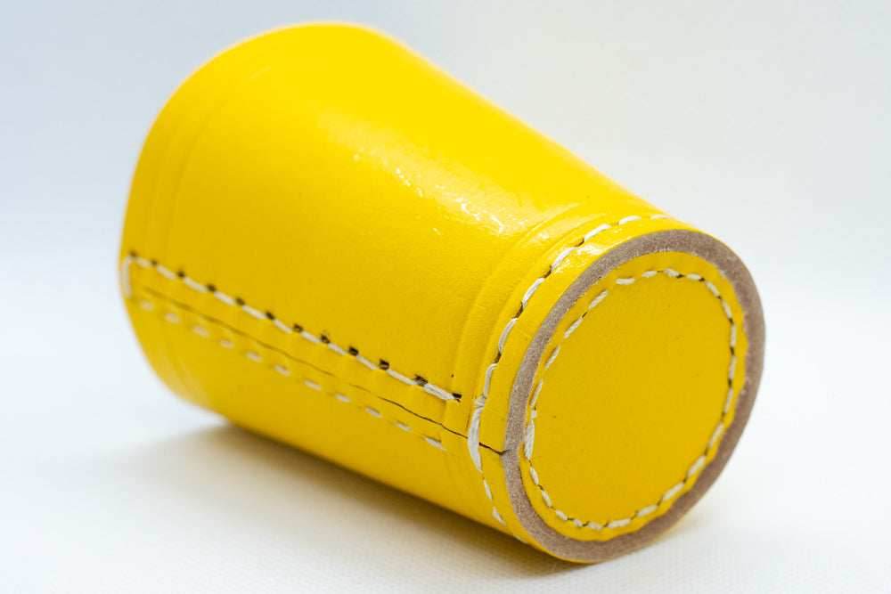 Handmade Leather Dice Cup (Yellow) No Lining white thread Simple -
