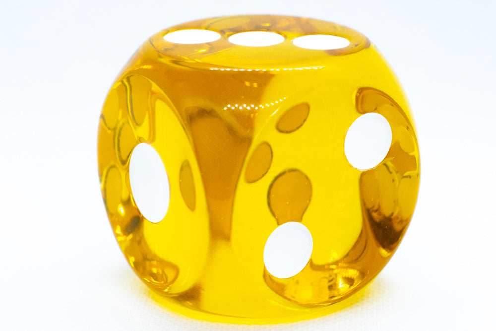 Clear Yellow 50mm d6 with White Pips Jumbo Pipped Dice -