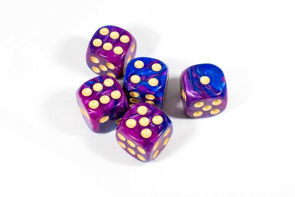 Purple and Blue 16mm D6 Pipped Dice -