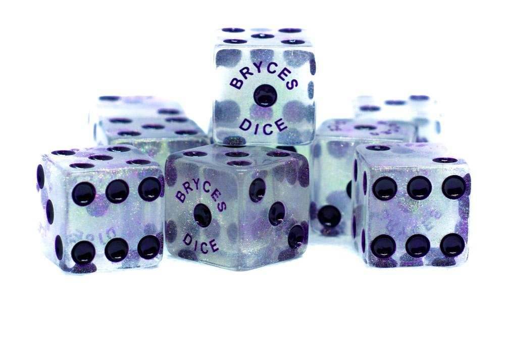 10-Pack BrycesDice 16mm Glitter d6 (Purple) Square Edge -