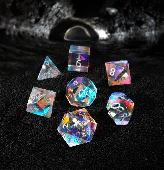 Kraken Dichroic Glass Semi-precious Gemstone Dice Set (Gothik Font) -