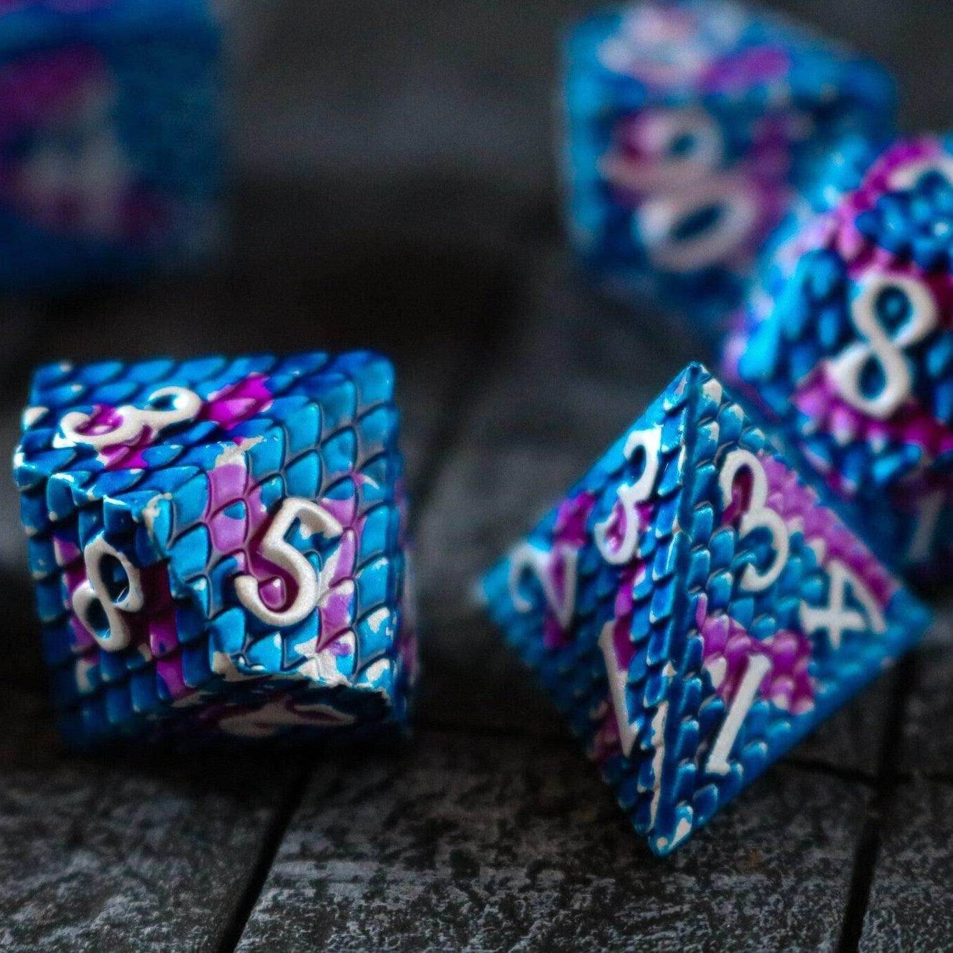 Dragon Scales White/Purple/Blue Metal DND Dice Set - Only 1 D20