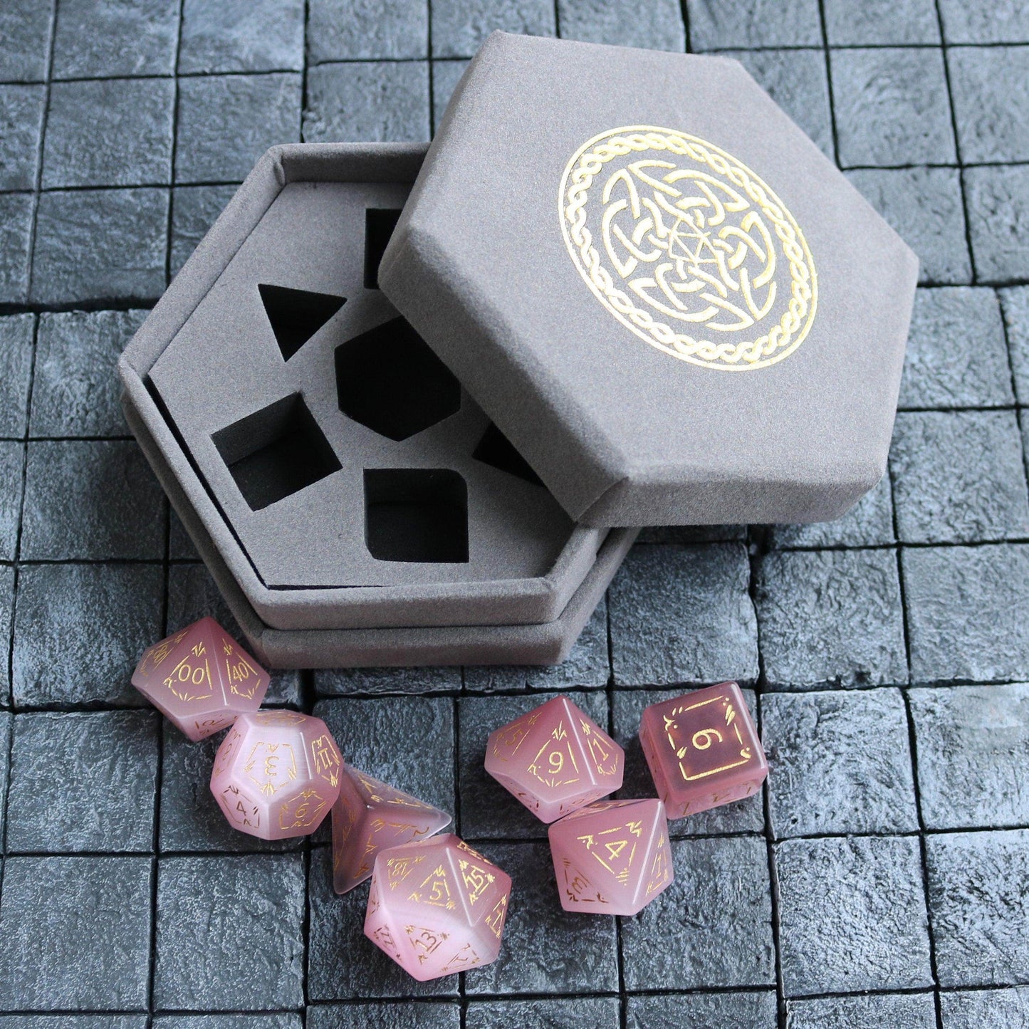 Dragon Shield Watermelon Cats Eye Stone Gemstone DND Dice Set -