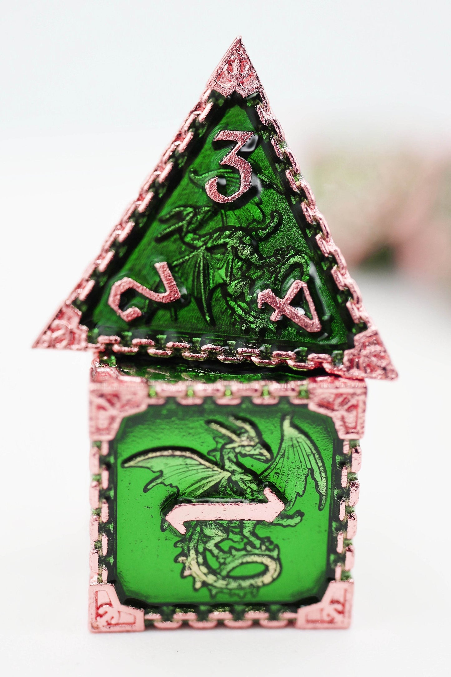 Chained Dragon: Forest - Metal RPG Dice Set -