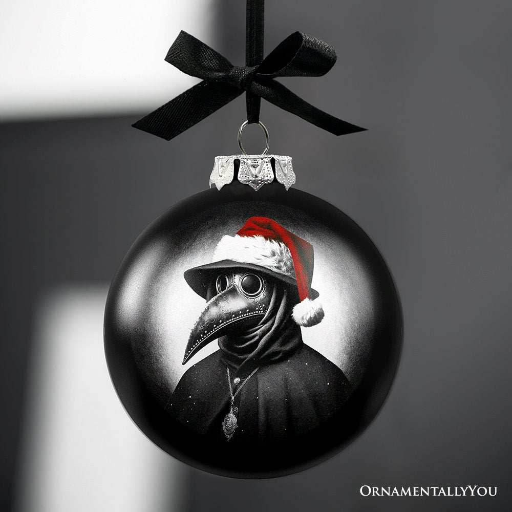 Plague Doctor Christmas Spooky Portrait Glass Ornament, Black Horror Halloween Tree Decoration -