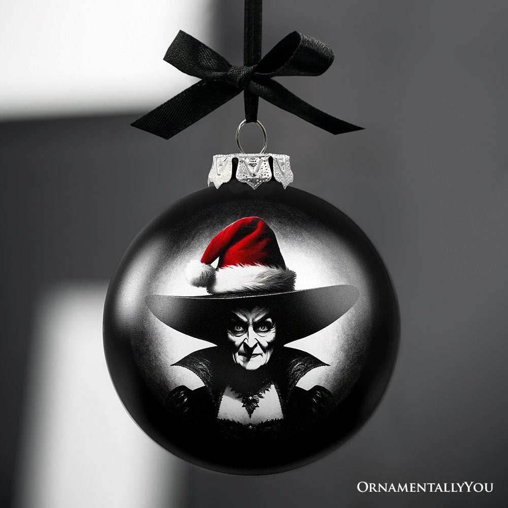 Wicked Witch Christmas Spooky Portrait Glass Ornament, Black Horror Halloween Tree Decoration -