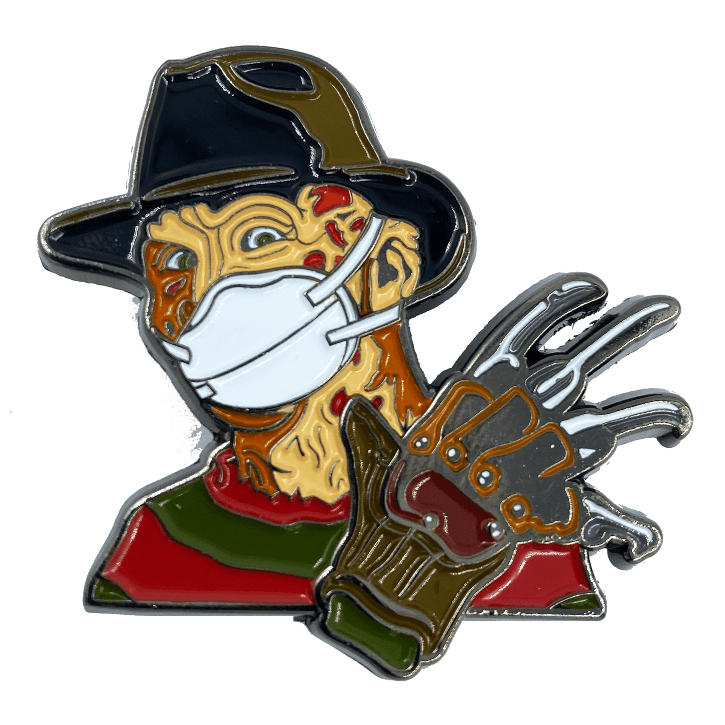 CL3-11 Nightmare on Elm Street Freddy Krueger Mask Pin with double pin back and spring loaded clasps Pandemic -
