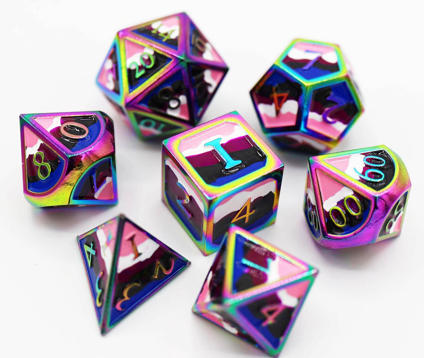 Genderfluid Pride Flag - Metal RPG Dice Set -