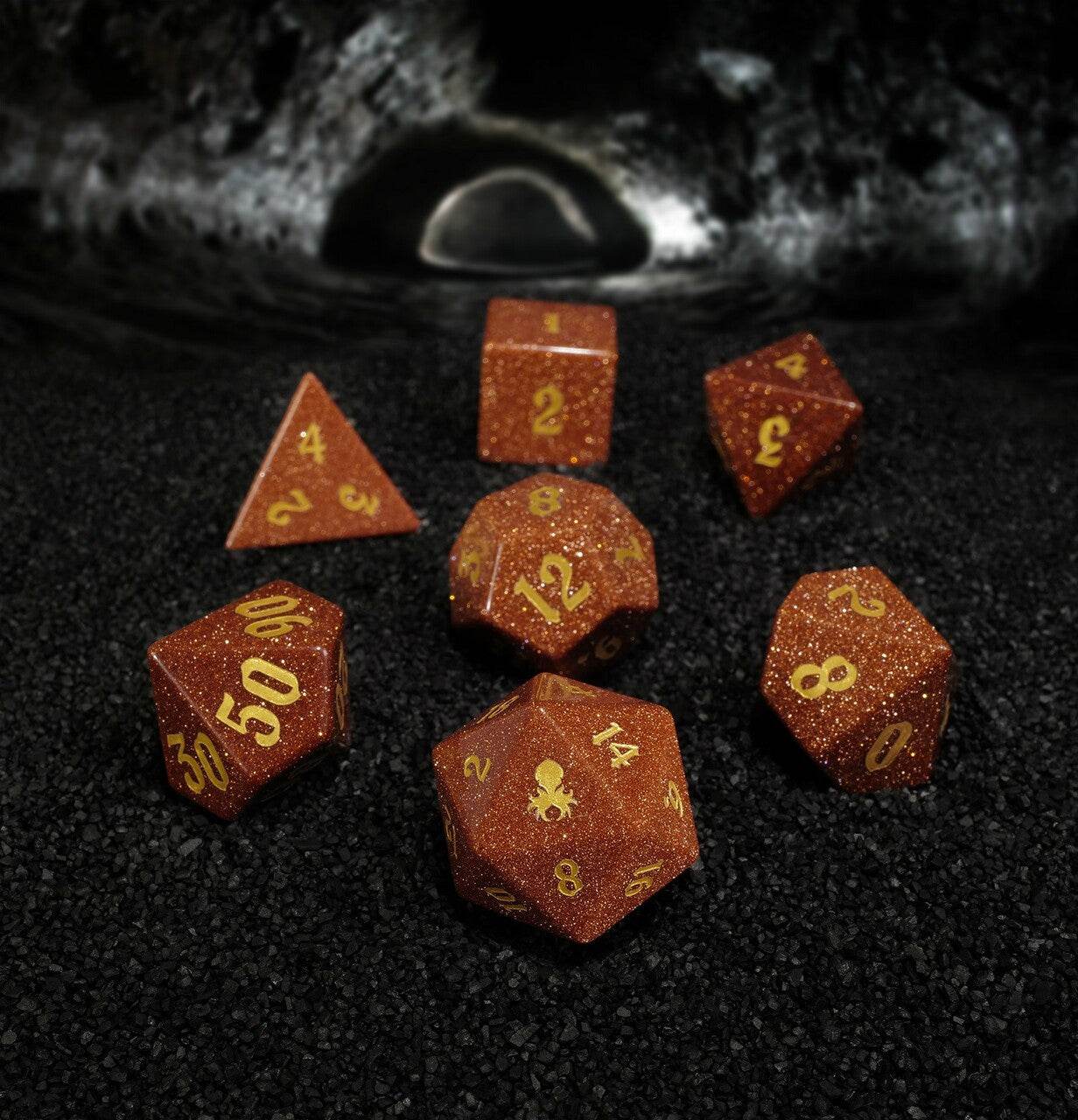 Kraken Dice - Red Goldstone Glass Semi-Precious Gemstone Dice Set -