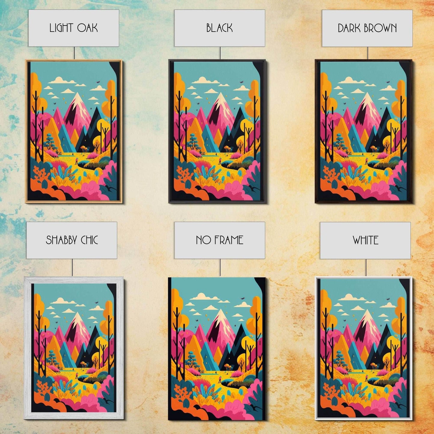 Trendy Pop Art, Surreal / Abstract Mountain Landscape, Fantasy Decor, Framed Canvas Print - 8x12 Inches / Gallery Wrap Canvas - Ready To Hang