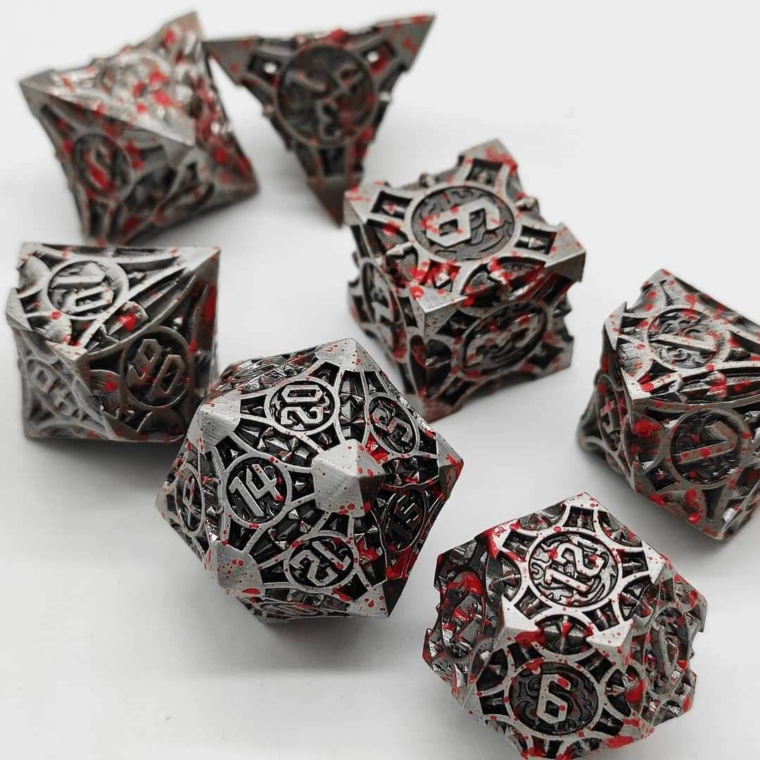 Silver w/Blood Splatter Barbed Strengthened Metal 7-Dice Set -