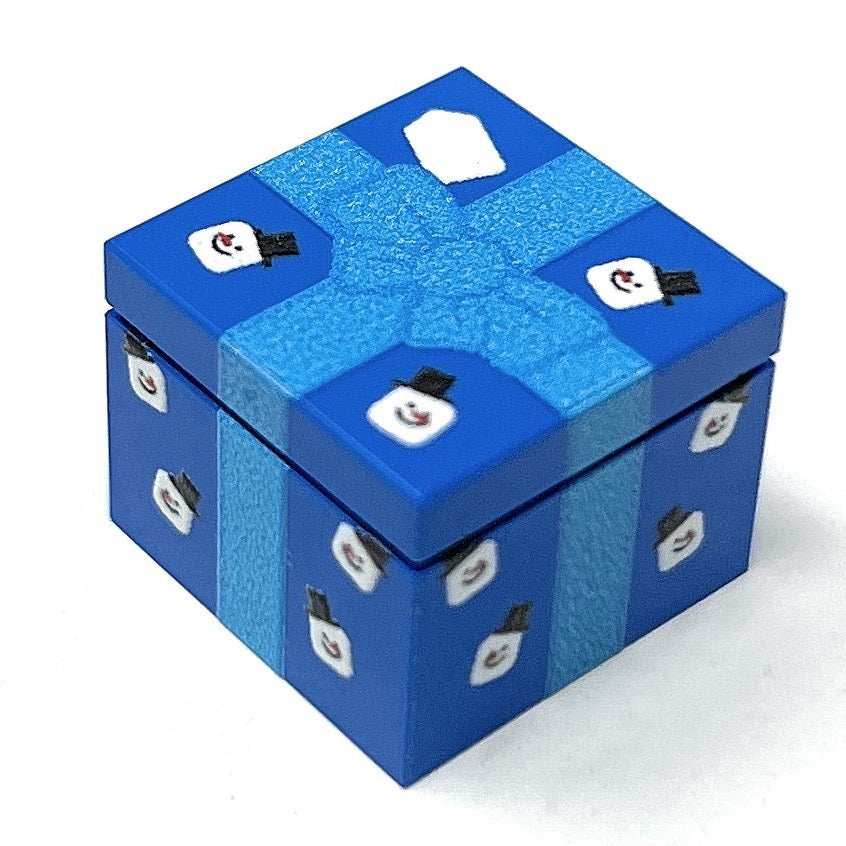 Snowman Christmas Present (Blue) - Custom Printed LEGO 2x2 Tile/Brick, B3 Customs -