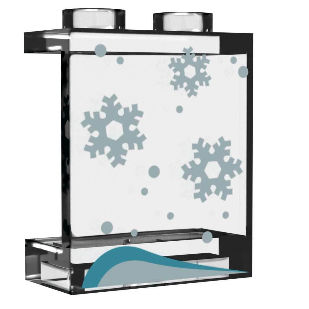 Window with Snow, Snowflakes - Custom Printed LEGO 1x2x2 Panel, B3 Customs -