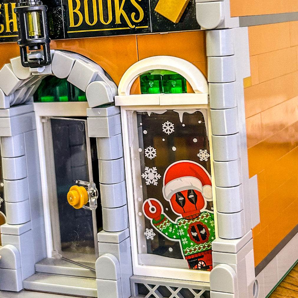 Christmas Deadpool Peek-A-Boo 4x6 Glass Window made with LEGO part - B3 Customs -