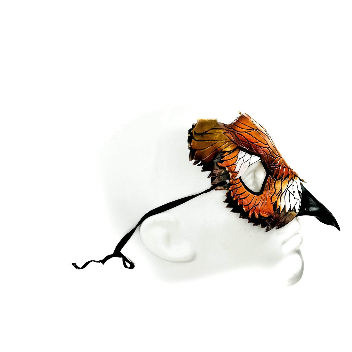Layered Horned Owl Handmade Genuine Leather Mask In Sienna Shades -