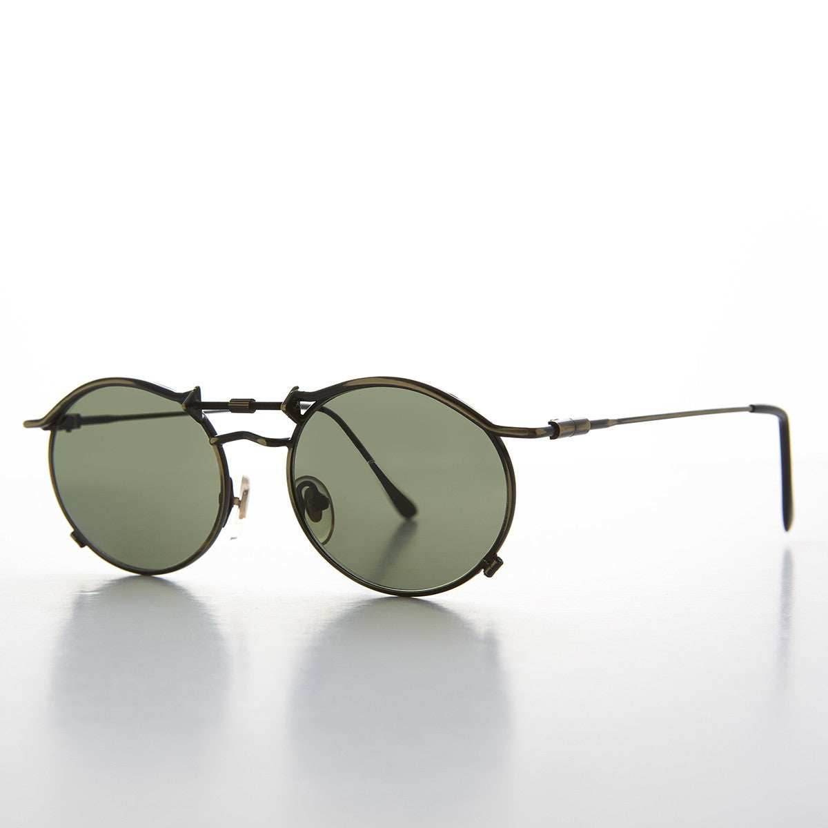 90s Oval Steampunk Sunglass Optical Quality - Lucian - Antique Bronze / Green Lens