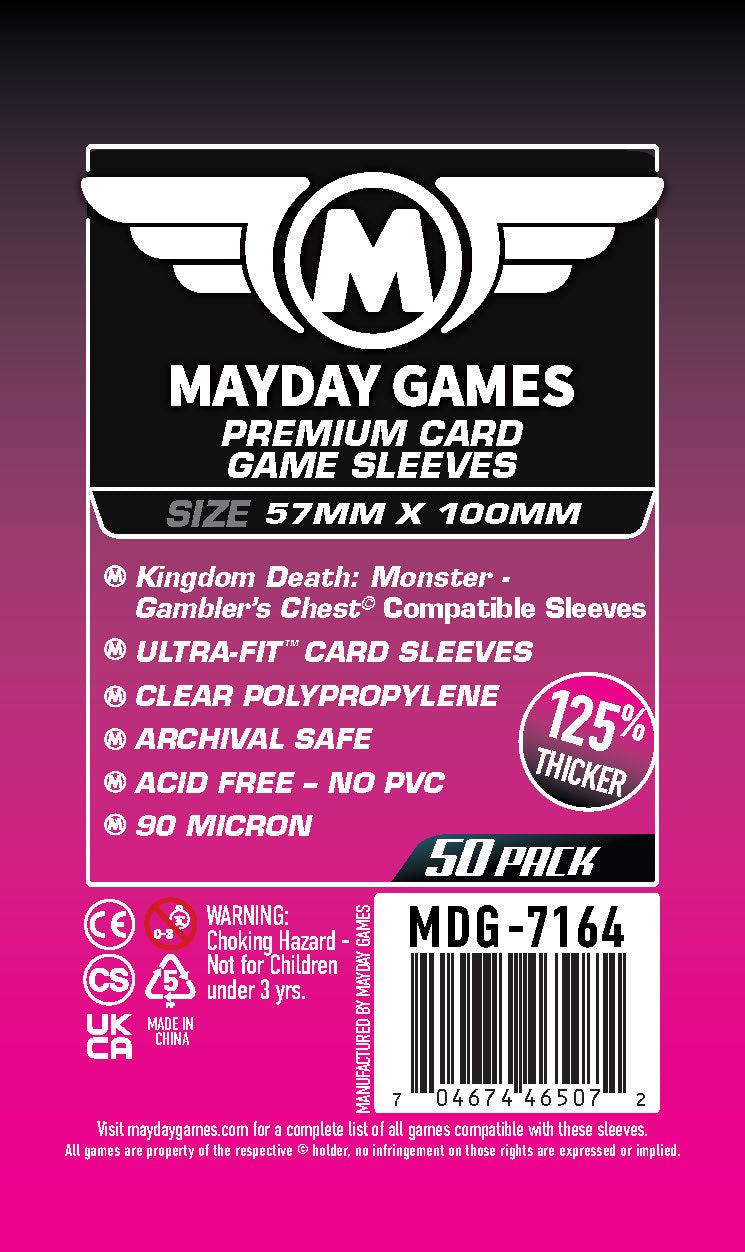 "Kingdom Death Gambler's Chest" Large Compatible Sleeves (57x100mm) Standard 7159 or Premium 7164