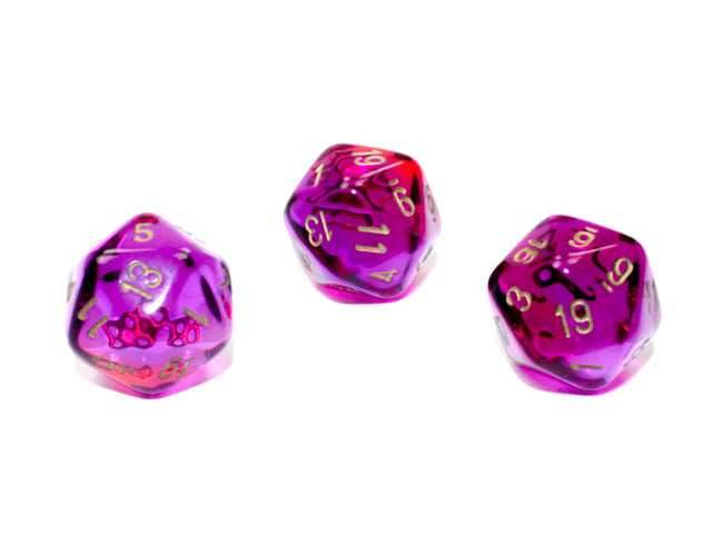 Single d20 Gemini Polyhedral Translucent Red-Violet w/gold d20 (Sold per die) -
