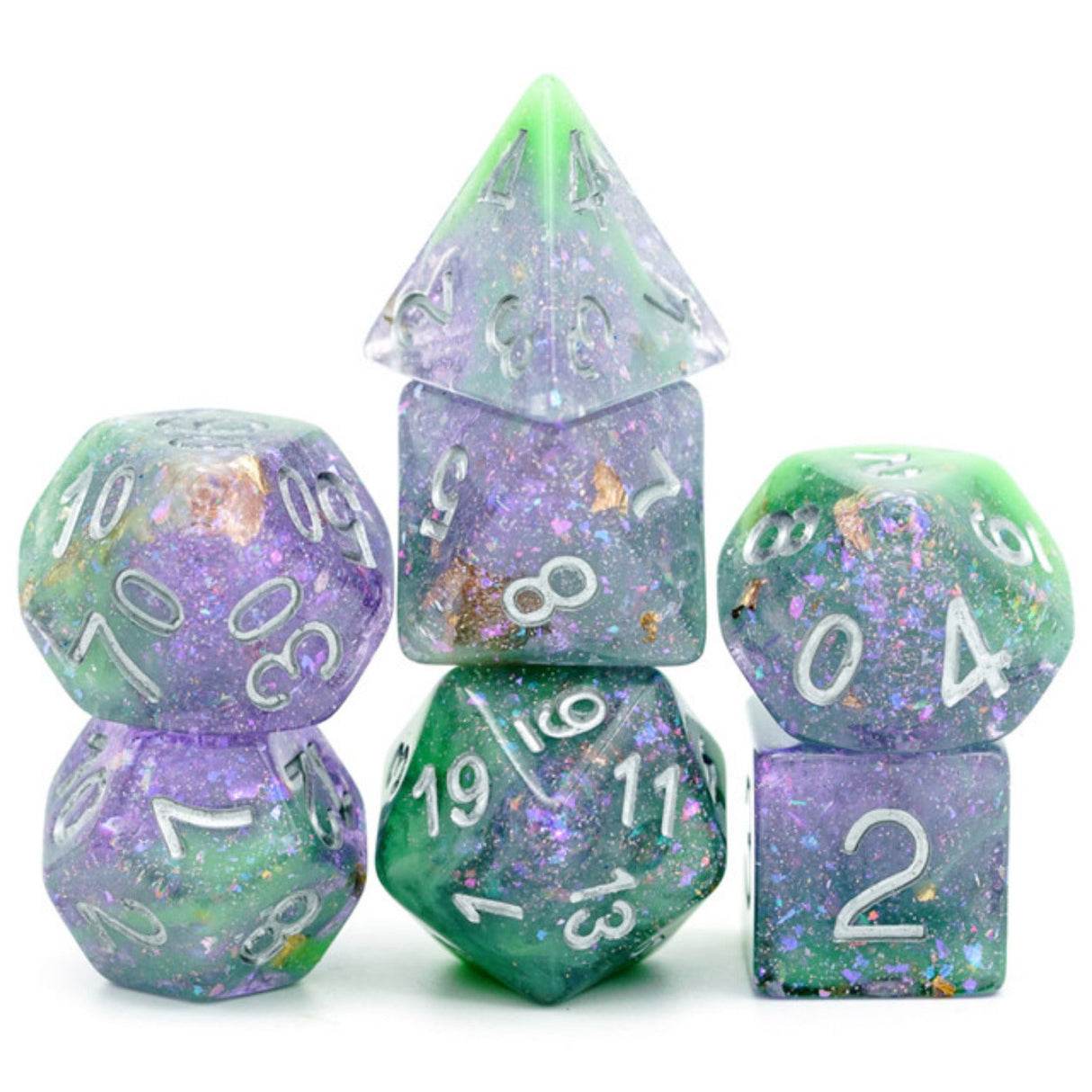 Green & Purple Seabed Treasure Dice Set -