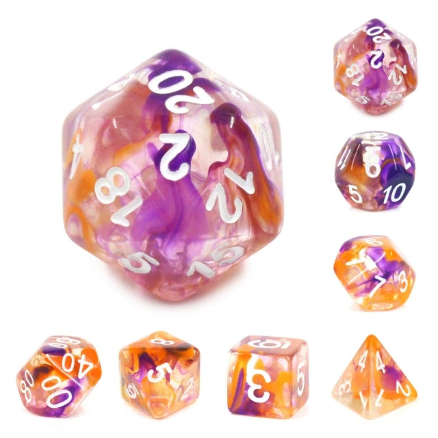 Purple & Orange Swirl Dice RPG Dice Set -