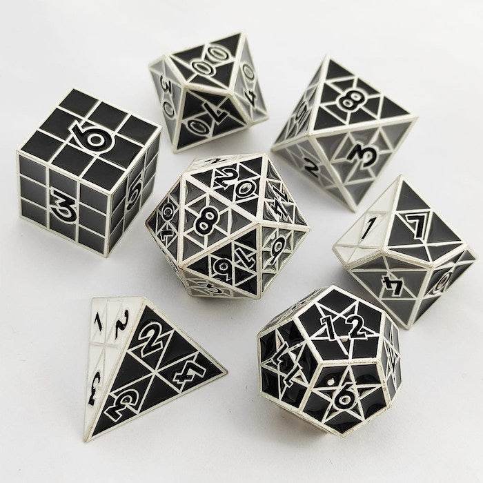 Puzzle Cube: Shades of Gray - Metal 8 piece Dice Set -