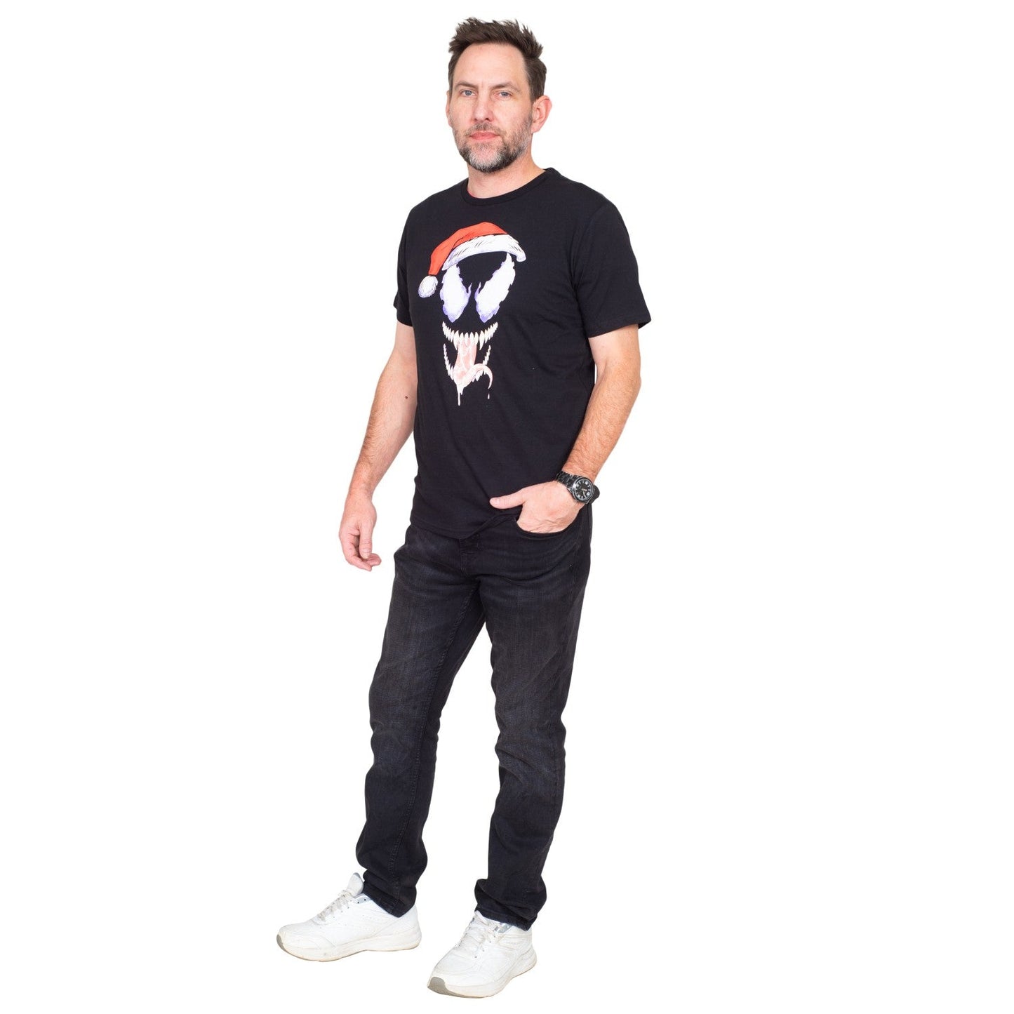 Venom Santa Hat Adult Unisex Short Sleeve Black T-Shirt