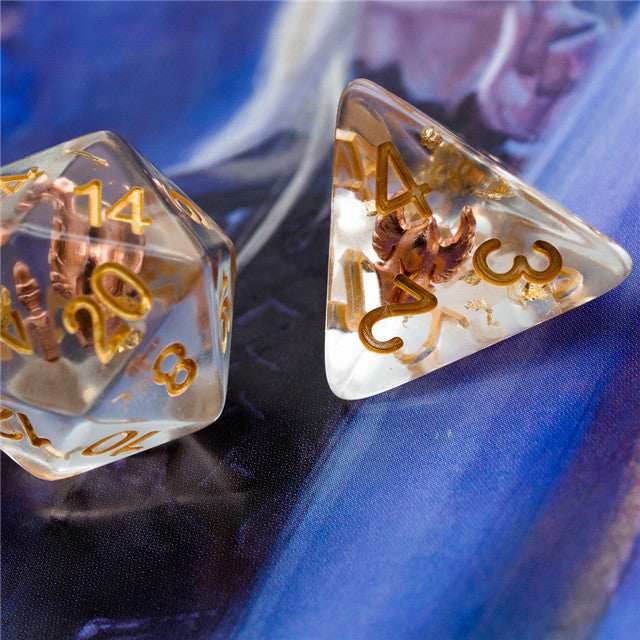 Paladin (Helmet) Clear Dice w/ Golden Helmet 7-Dice Set Rpg -