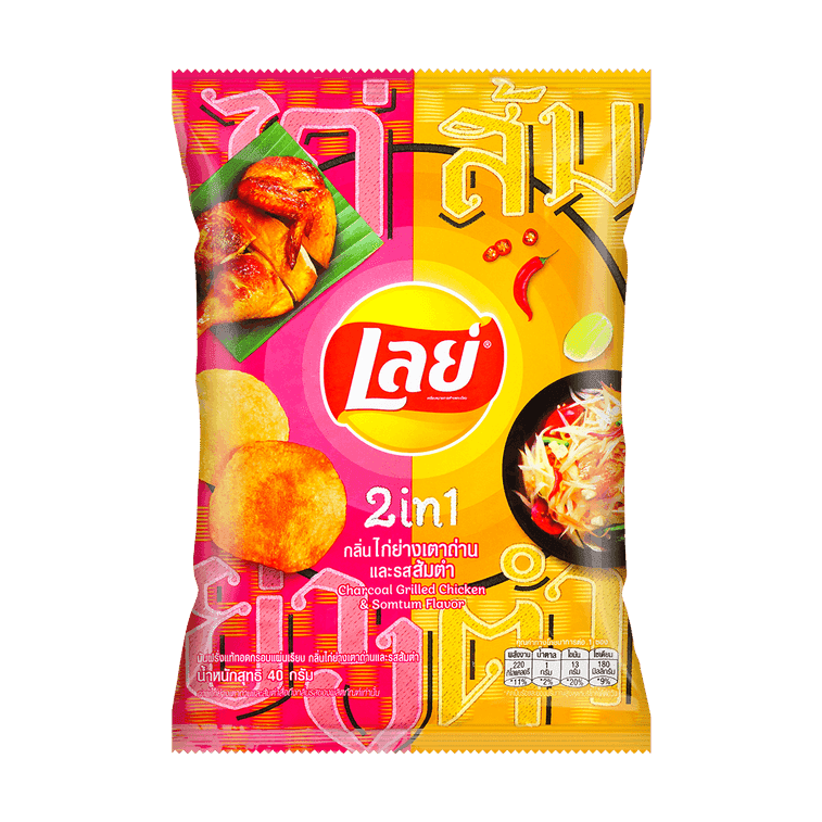 Lays 2-in-1 Potato Chips with Grilled Chicken and Papaya Salad Flavor, 1.41 oz -