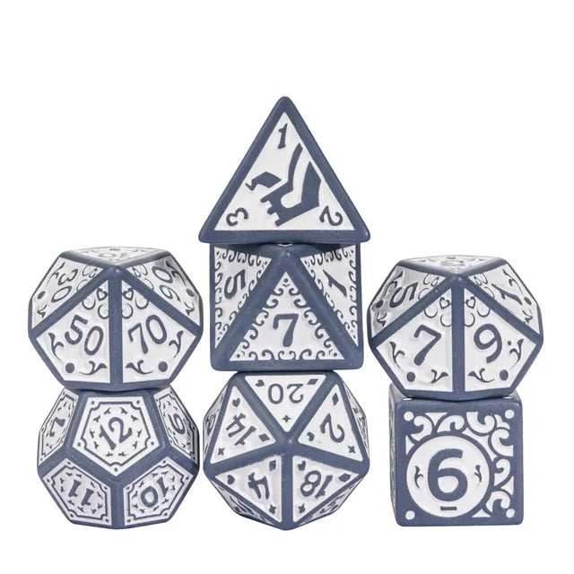 Grey with White Irregular Pattern Fill: 7-Piece Acrylic Dice Set -