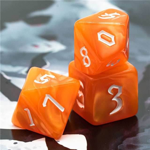 Orange Macaron 7-Dice Blend Set w/White Numbers -